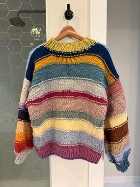 Hand-Knit Multicolor Striped Women’s Wool Sweater